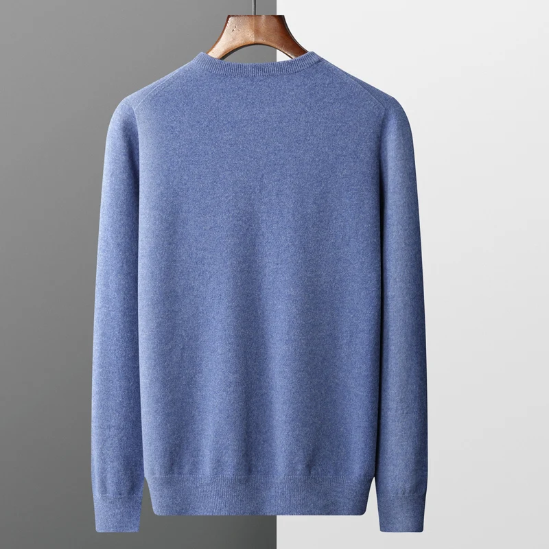 Seamless Cashmere Sweater Male O-Neck Pullover Autumn/Winter Casual Knitted 100% Pure Wool Tops Fashion One-line Ready-to-Wear