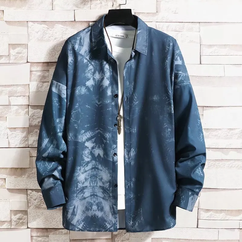 

Spring Summer Fashion men Long Sleeve Print Shirt Men's Shirts Top Loose Casual Shirt Man Unisex Size 3XL