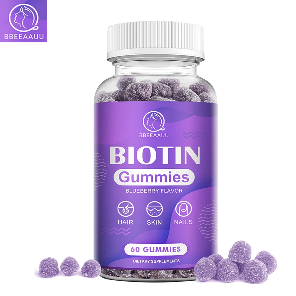 BBEEAAUU-gomitas de biotina para el crecimiento del cabello, soporte más grueso para la piel y la salud de las uñas, mejora la salud, proteína de colágeno