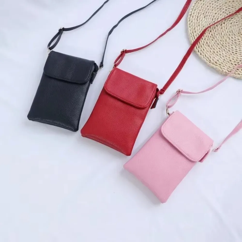 Fashion PU Leather Crossbody Bag Flap Multi-layer Messenger Bag Solid Color Small Mobile Phone Purse