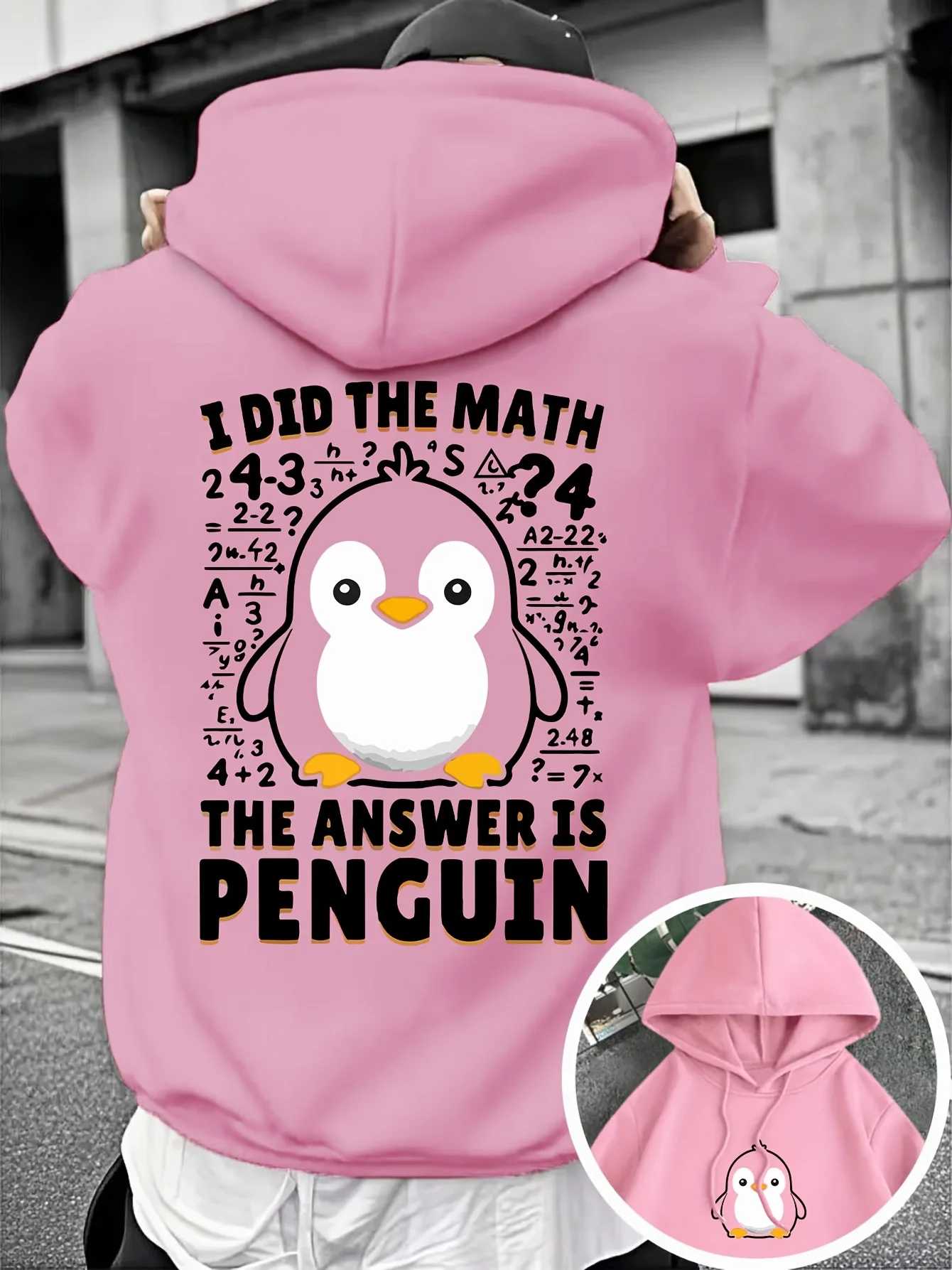 Herren Pullover Hoodie Oversized Loose Fit Lustiges Math-Meme Pinguin Cartoon Grafik Streetwear Langarm Fleece Sweatshirt Herbst – Detail 2