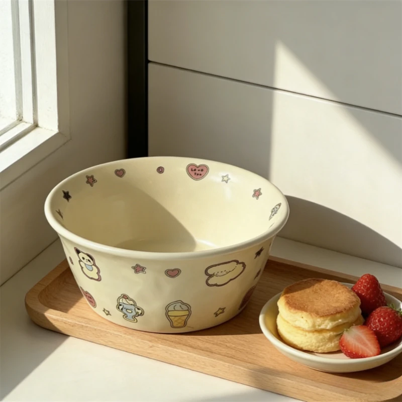 

Cute Cartoon Yogurt Bowl Graffiti Ceramic Bowl Household Tableware Bowls High Temperature Resistant Soup Salad Bowls Daily Use