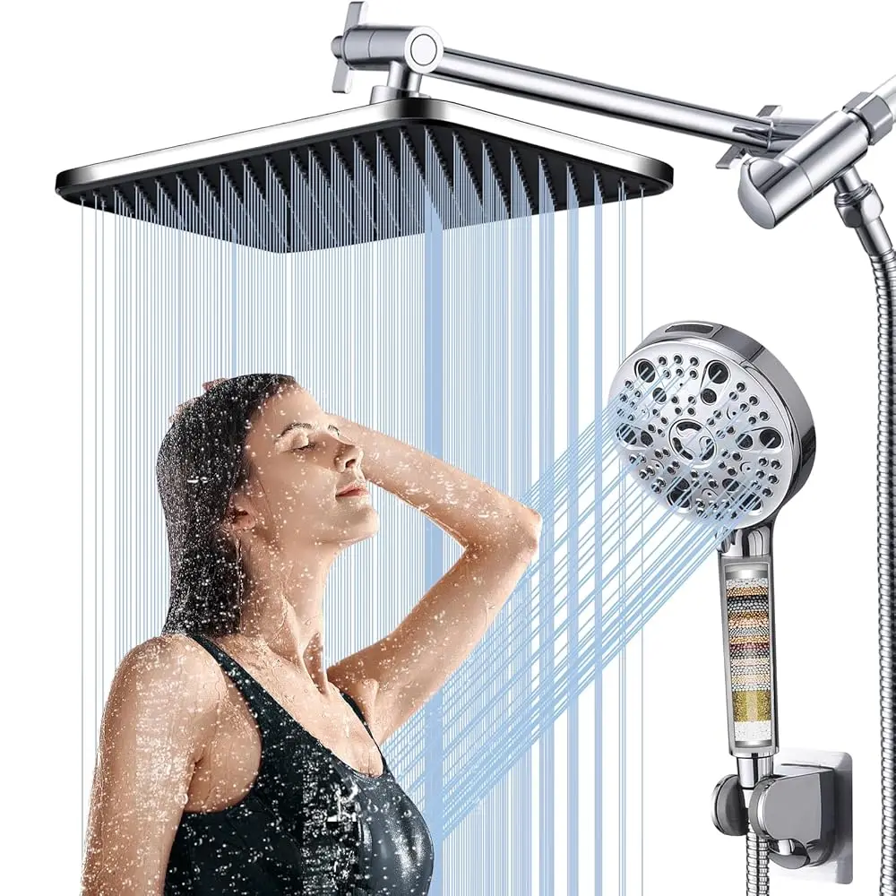 

Free Shipping-14‘’Large High Pressure Filtered Shower Head Combo-9 Spray Modes Handheld Showerhead with Filters,Dual Shower Head