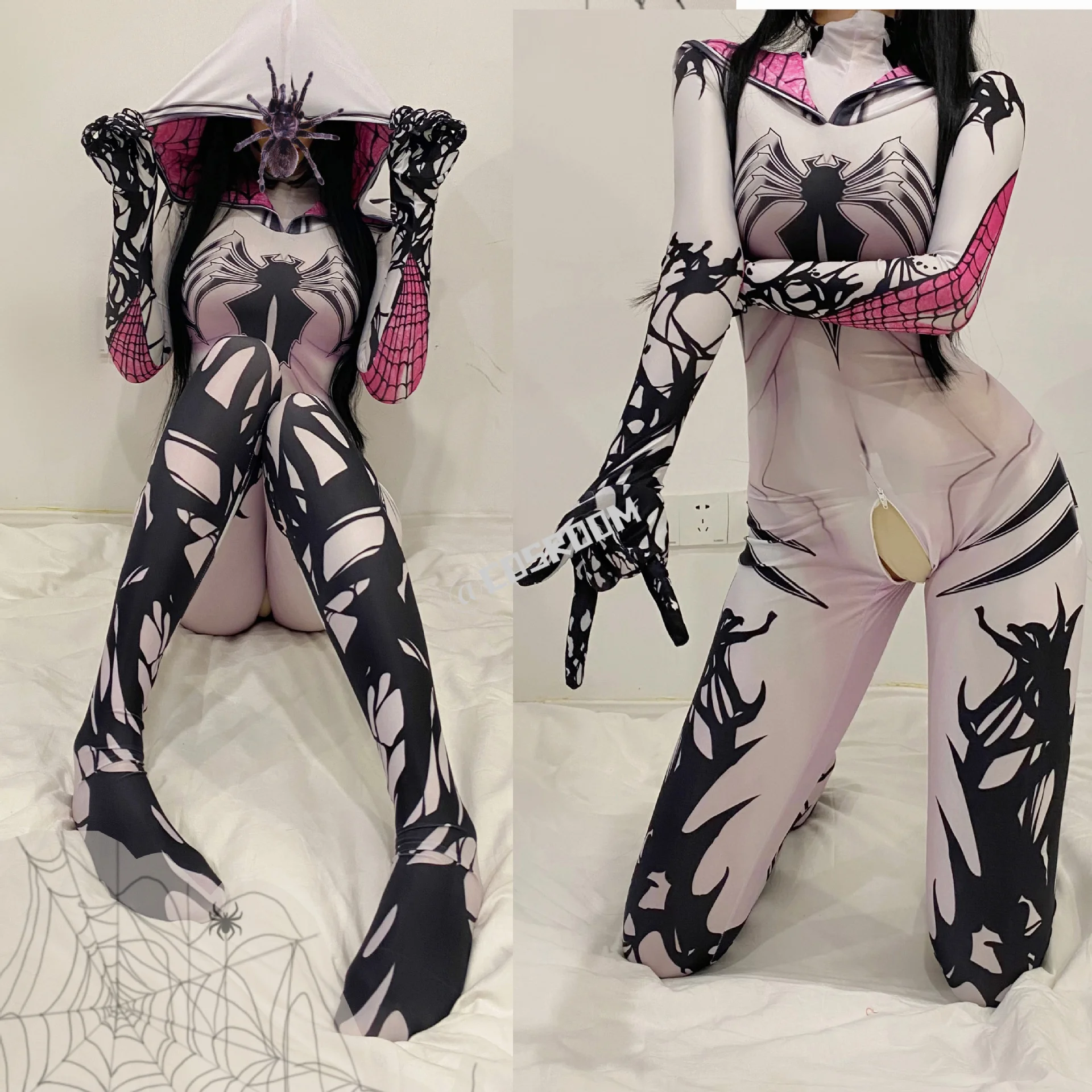 Costume Spiderolk Venom pour femme, combinaison sexy, zentai imbibé, entrejambe ouvert, costume de batterie, costume de héros souriant, olympiques de fête, IQUE dex