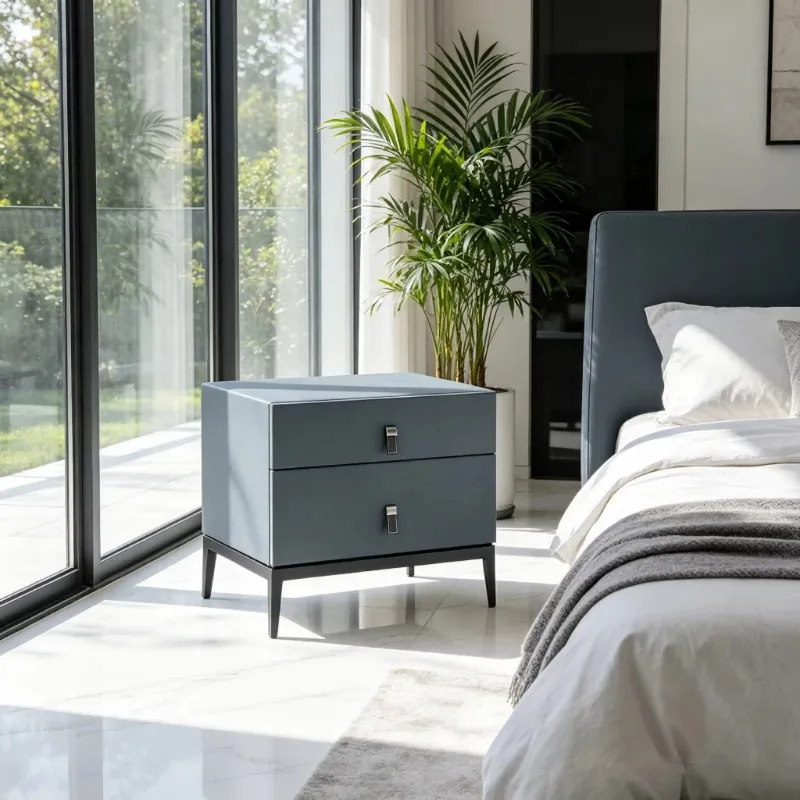 Solid wood double drawer modern eco-friendly touchdown bedside table for hotel bedrooms