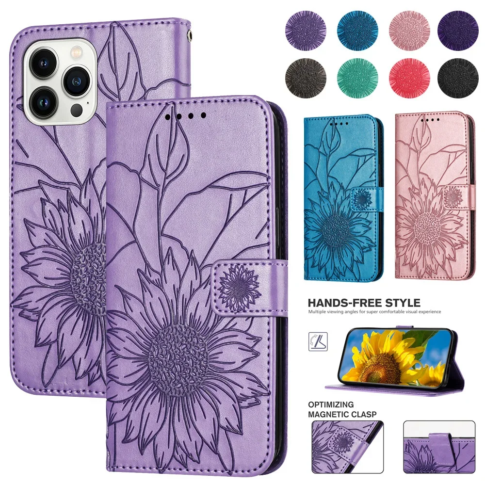 Sunflower Pattern Leather Flip Case For Samsung Galaxy M55 M35 M62 M15 M34 M30S M21 M31 M21S M31S M52 M53 M33 M14 M54 5G HXXRK