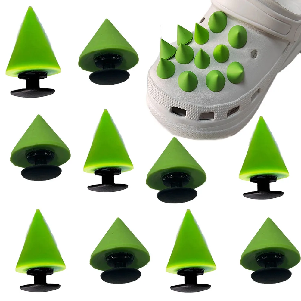 10pcs Green Rivets Small Cone Series PVC Shoe Accessories Fit Wristbands Hole Slipper Decoration DIY Detachable Fashion Gifts