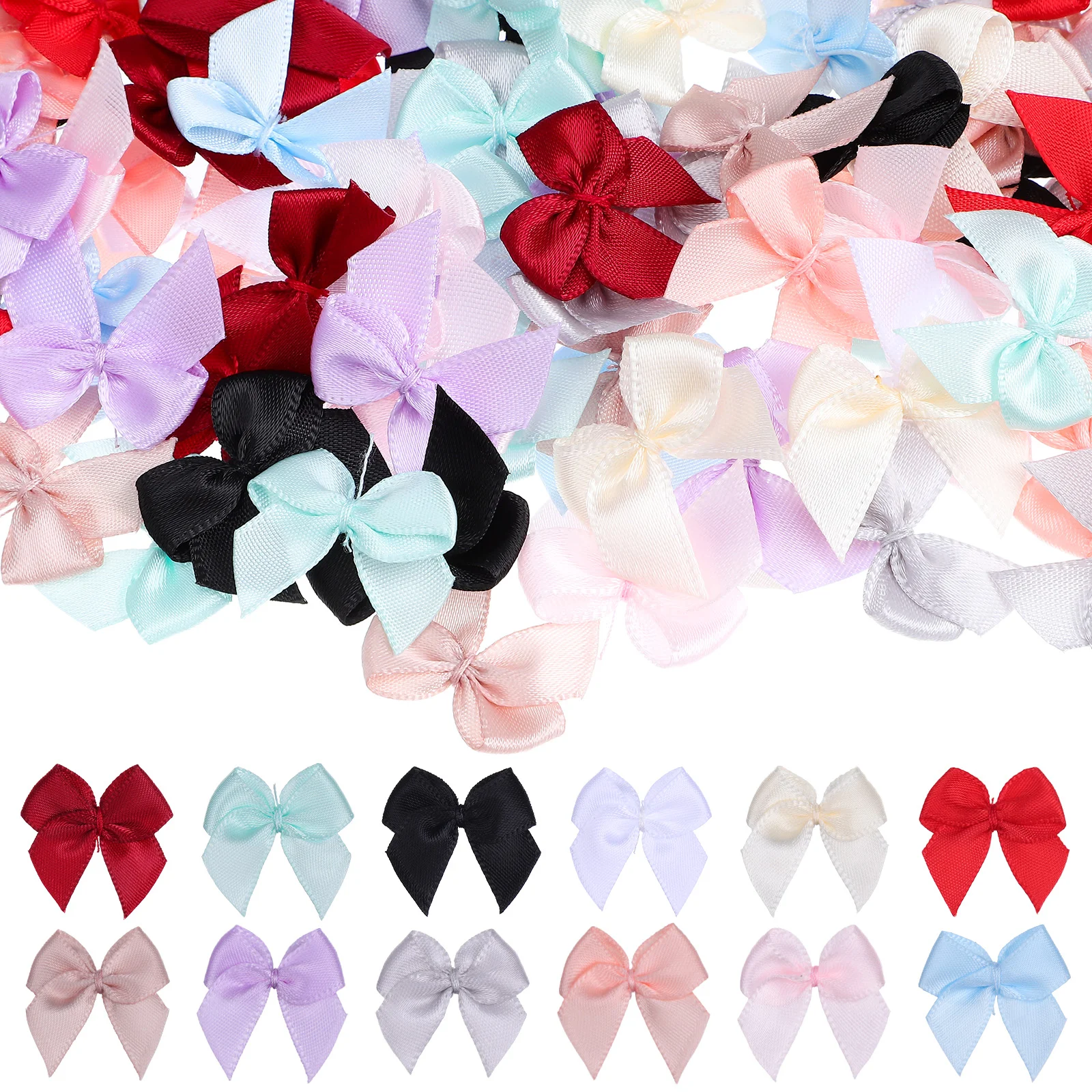 

180 Pcs Small Bow Satin Applique Ribbon Bowknot Mini Hair Bows Cake for Crafts Little Polyester Tie Party Decoration Favors