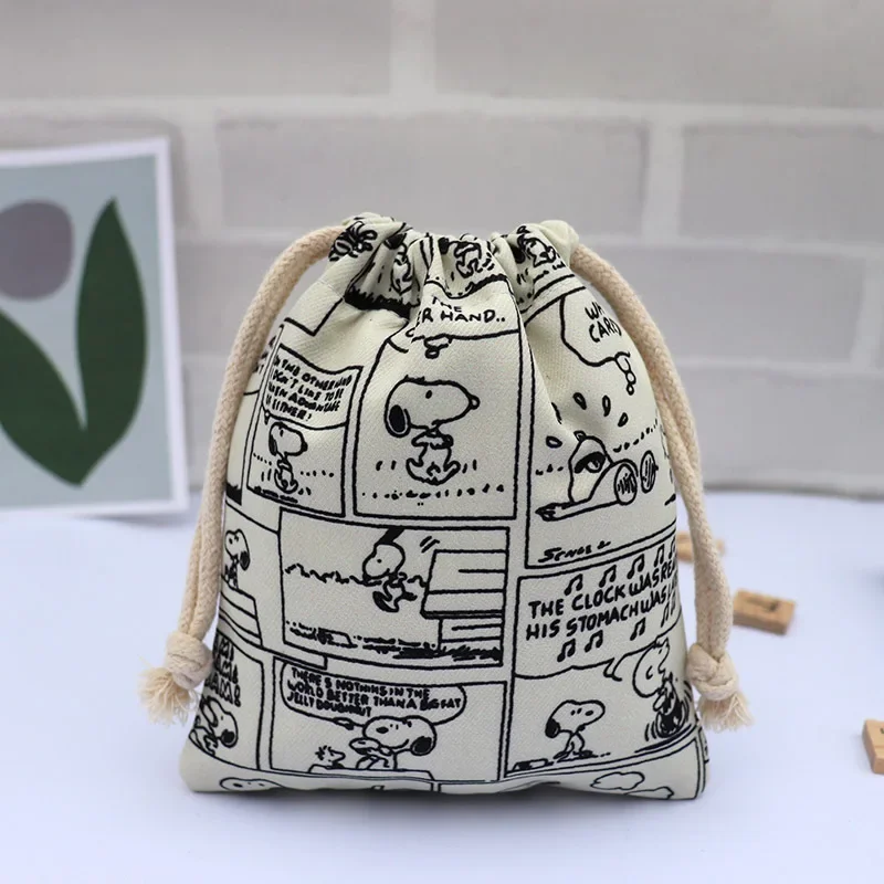 Snoopy Japanese High Quality Natural Linen Storage Drawstring Bags Christmas Gift Package Small Pouch Home Organize Cotton Sacks