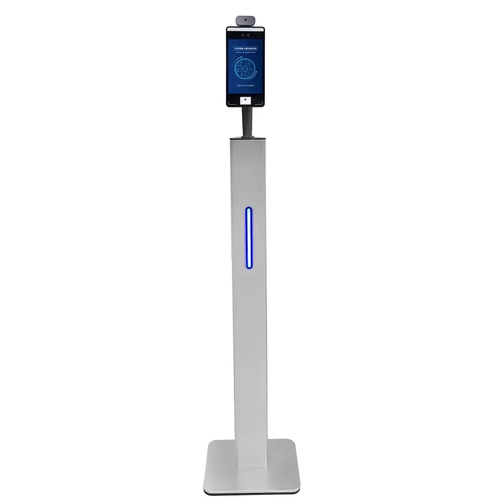 Floor Standing Design 8 Inch Face Recognition Terminal with Temperature Measurement IC Card QR Code Reader