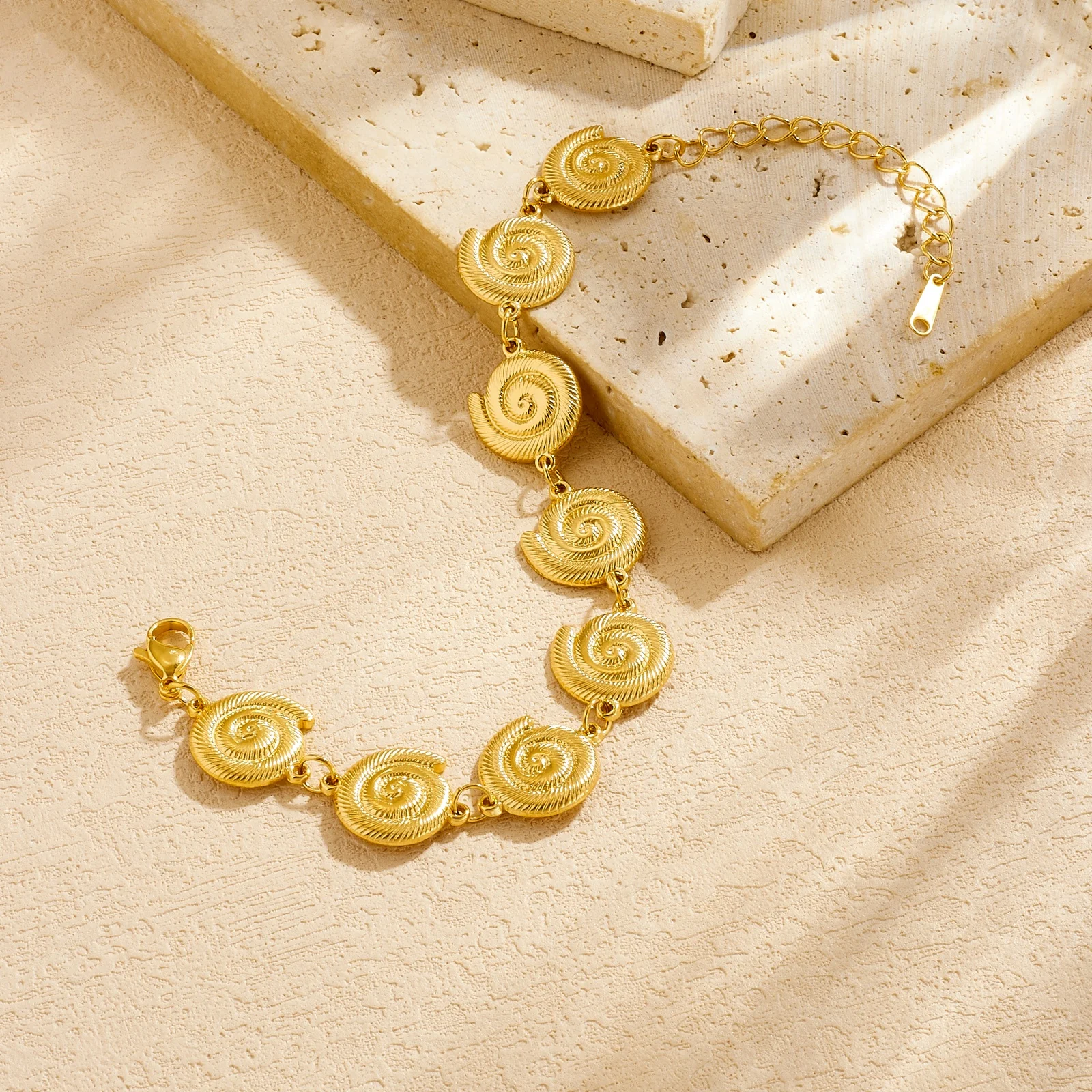 XIYANIKE 316L StainlessSteel Charm Spiral Shell Gold Bracelet Trendy Waterproof and non fading Party Jewelry Gift for Women Girl