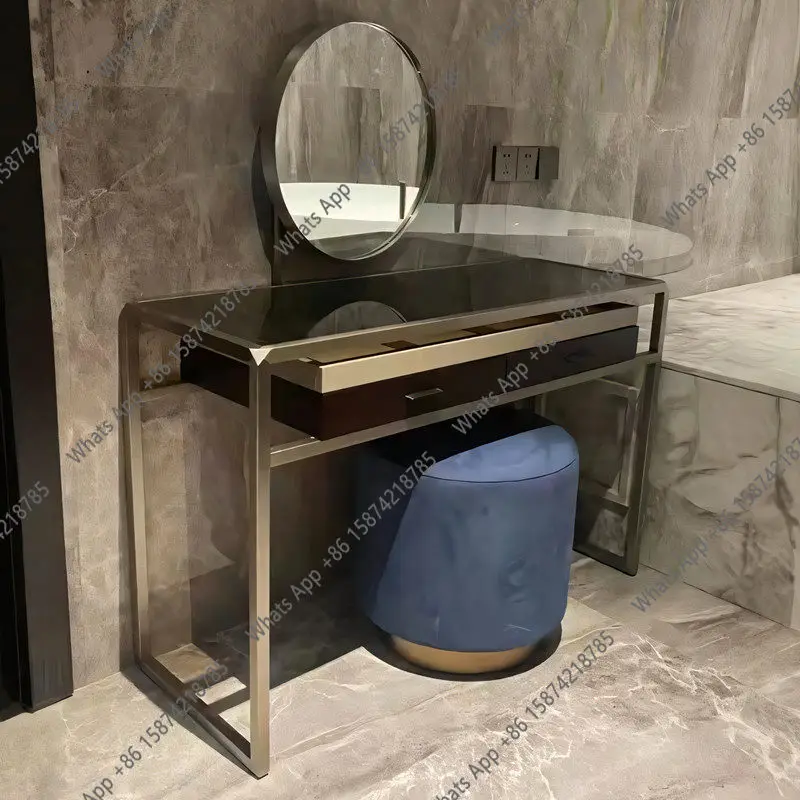 

Italian minimalist stainless steel dresser light luxury high-end small apartment simple household bedroom makeup table