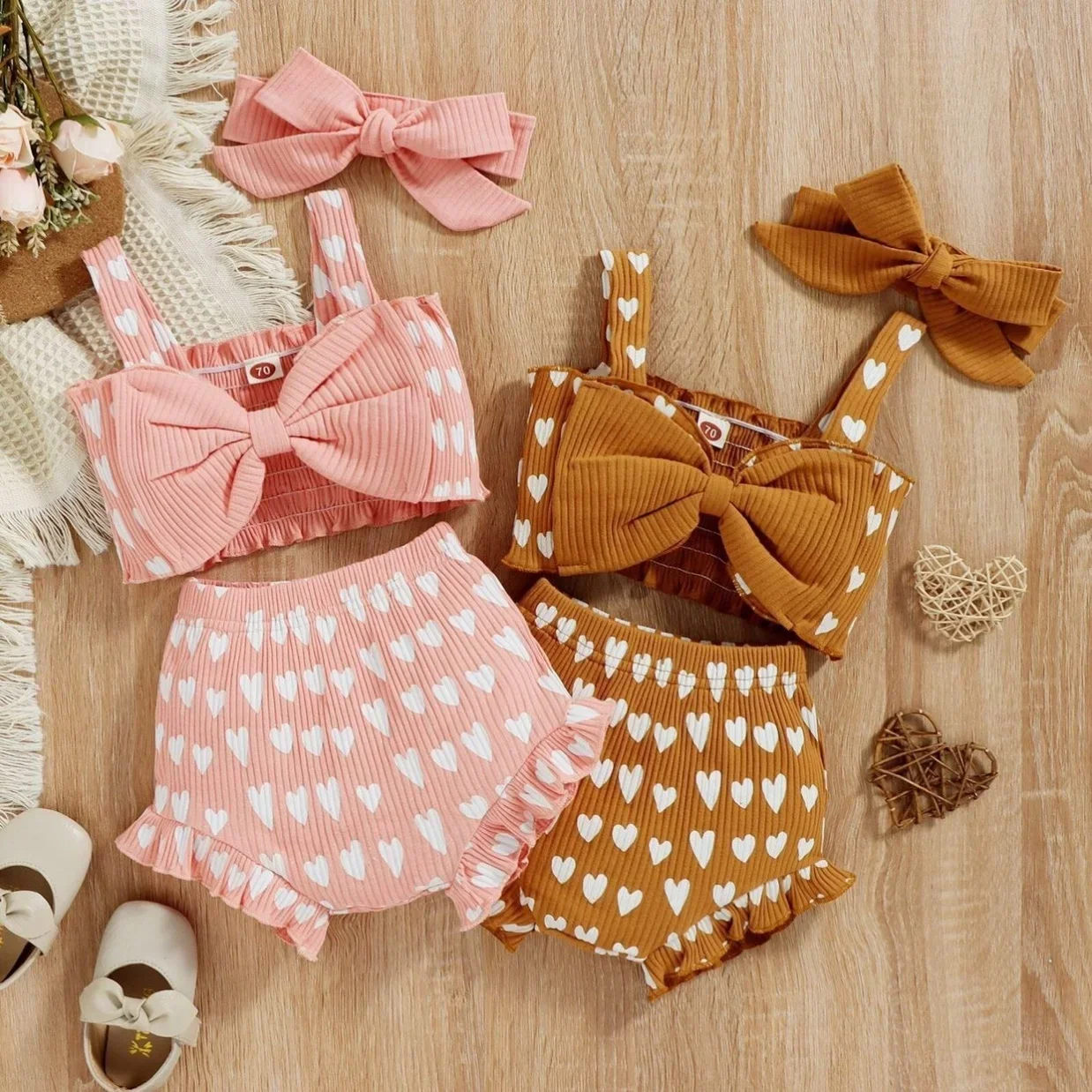 

Baby Love Print Tank Top Shorts Set for Girls 2023 New Summer Dress Baby Big Bow Strap Bread Pants Photography Clothes 신생아