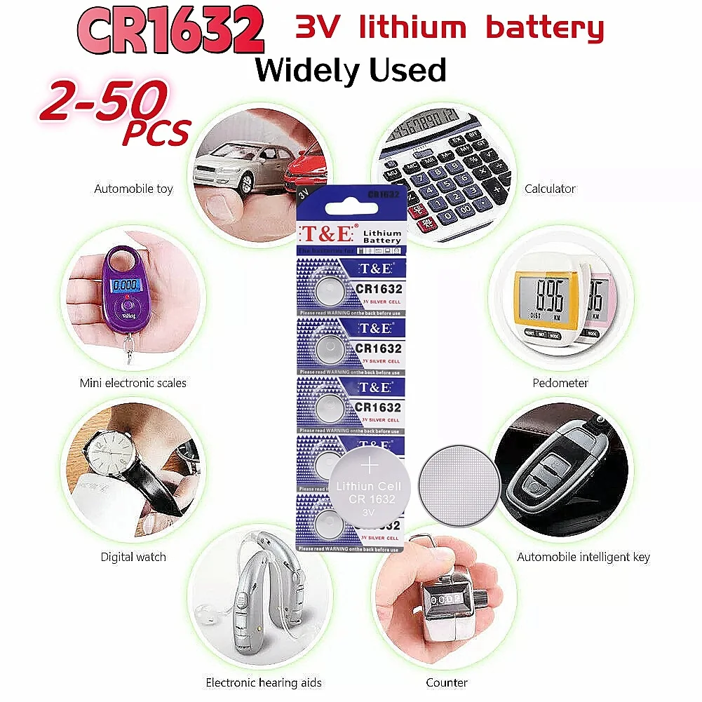 

2-50PCS CR1632 3V lithium battery 125mAh BCR 1632 DL1632 BR1632 LM1632 ECR1632 Button Coin Cells Batteries For Watch Remote Key