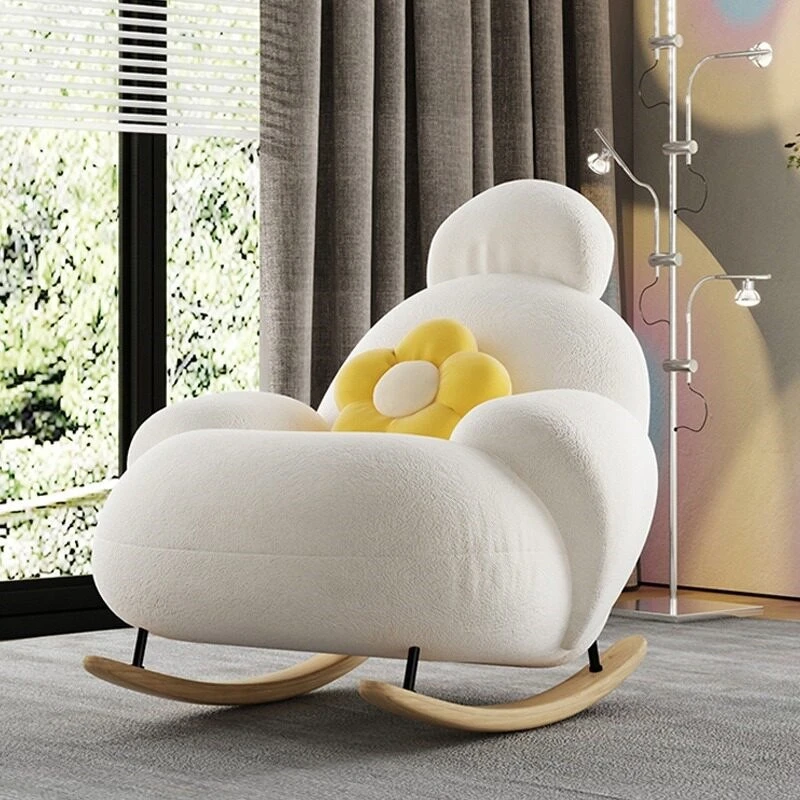 Cream Wind Big White Rocking Chair Household Balcony Leisure Chair Lazy Sofa