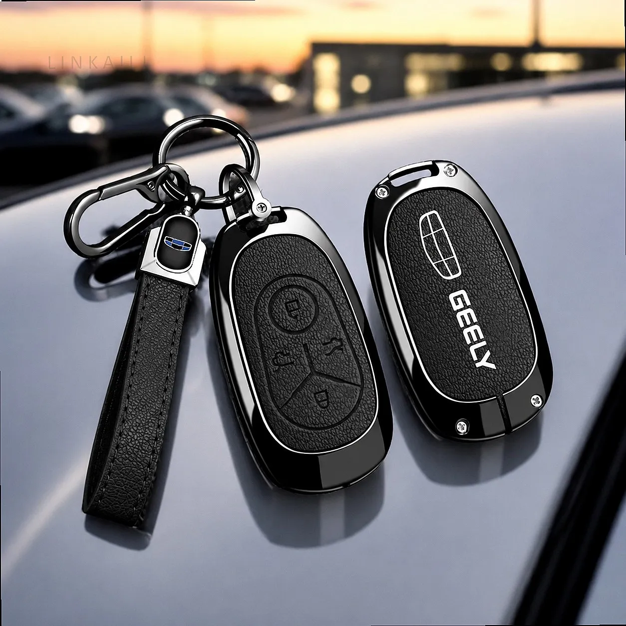 Zinc alloy 4-button key cover for Geely EX2 - front view