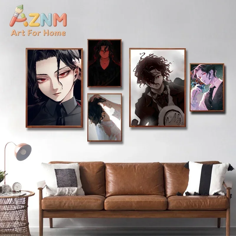 AZNM Demon Slayer Muzan Kibutsuji Anime Canvas Wall Art Frameless Print Poster for Home Bedroom Living Room Wall Decor