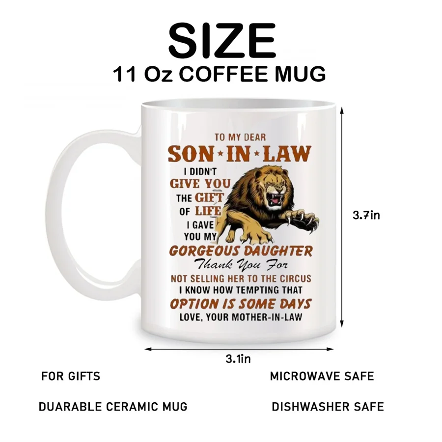 To Son-In-Law Mugs For Lion Father In Law To My Dear Son In Law Birthday Gifts Novelty Coffee Ceramic Tea Cups White 11 oz