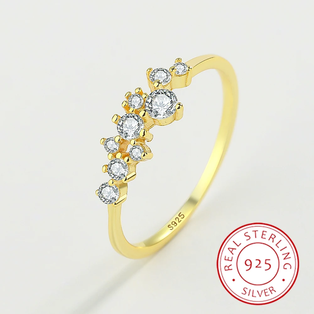 

2022 NEW Dainty Midi Rings For Women S925 Silver Simple Hollow Out Cubic Zirconia Yellow Gold Color Gifts Fashion Jewelry