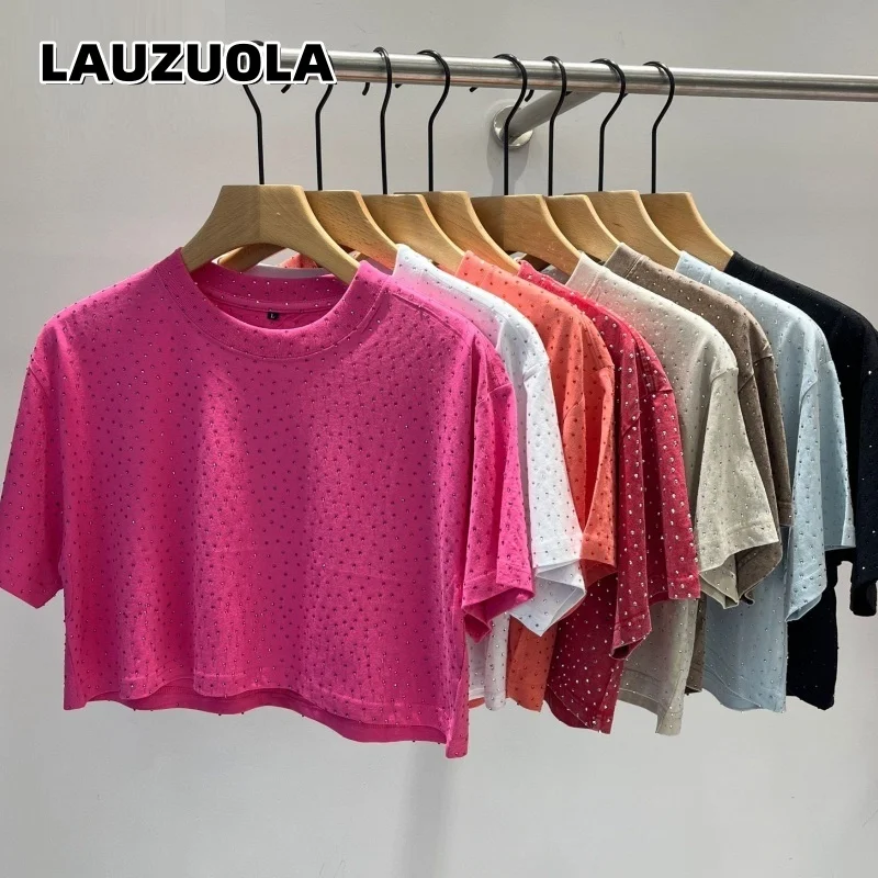 2026 Summer Women Full Rhinestone Cropped T-Shirt  Sparkly Short Sleeve Crop Top Casual O-Neck Hot Drill Short Tee Streetwear