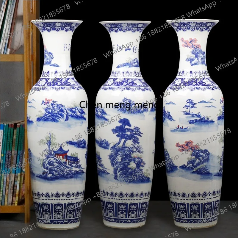Jingdezhen ceramic large vase living room floor porcelain vase opened hotel decoration extra large ornament
