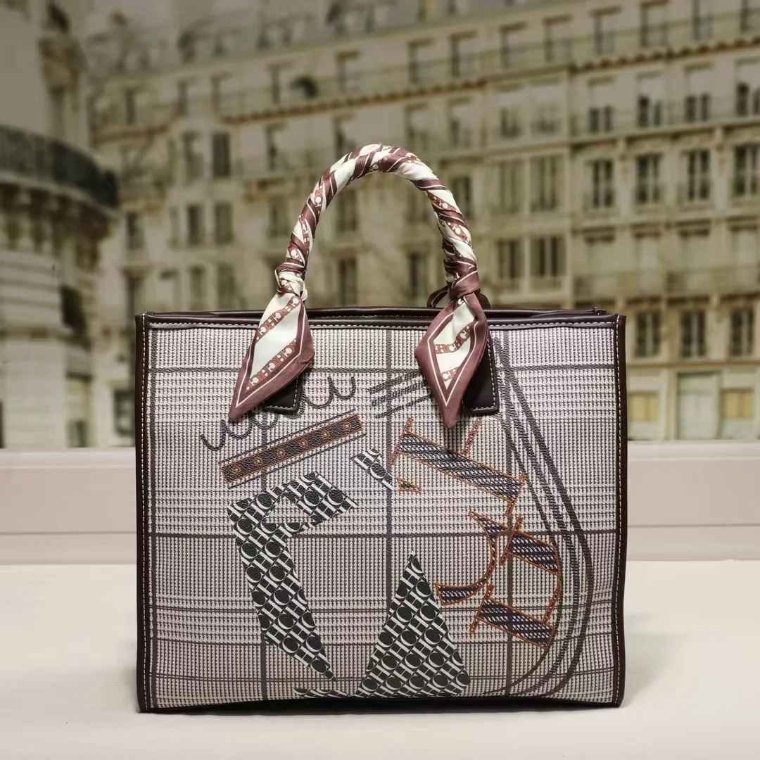 Bolso Tote de Gran Capacidad CH Trendy, Bolso Bandolera Simple de Color Sólido con Logotipo de Letras en Cuero a la Moda, Bolsos para Mujer