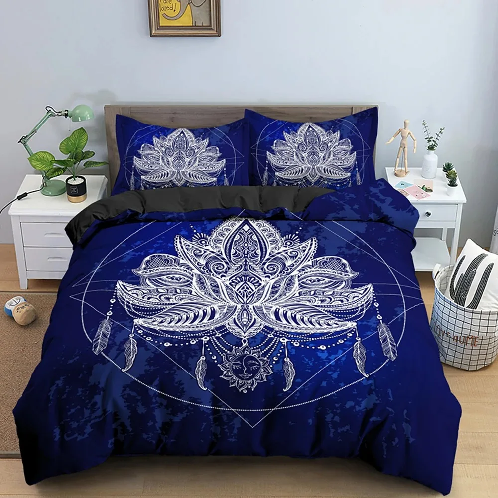 Bohemian Lotus Mandala Flower Bedding Set Boys Girls Twin Queen Size Duvet Cover Pillowcase Bed Adult Home Textileextile