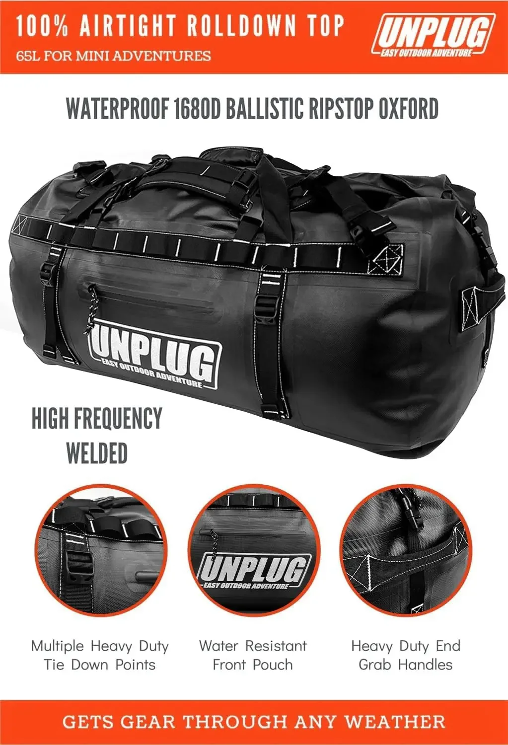 Ultimate Adventure Bag -1680D Heavy Duty Waterproof Travel Duffel Bags for Camping, Motorcycle Dry Bag, Waterproof Bags f