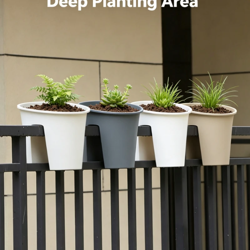 Hanging Flower Pot Round Balcony Railing Plastic Simple Saddle Railing Pot Vertical Garden Outdoor Greening Decoration Gear10PCS