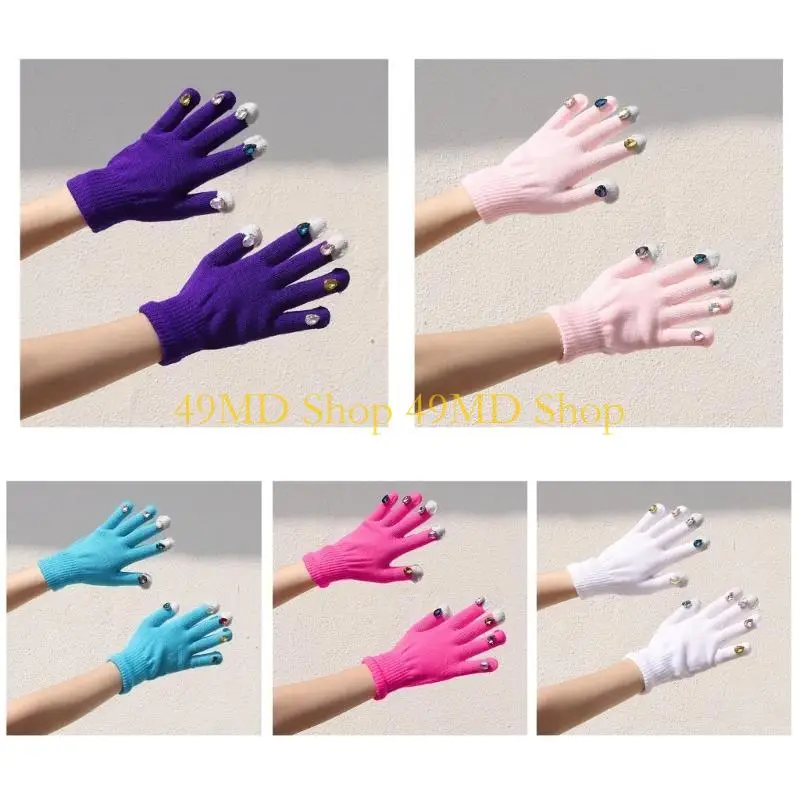 

49MD Color Full Finger Gloves Winter Knit Warm Mittens for Women Girls