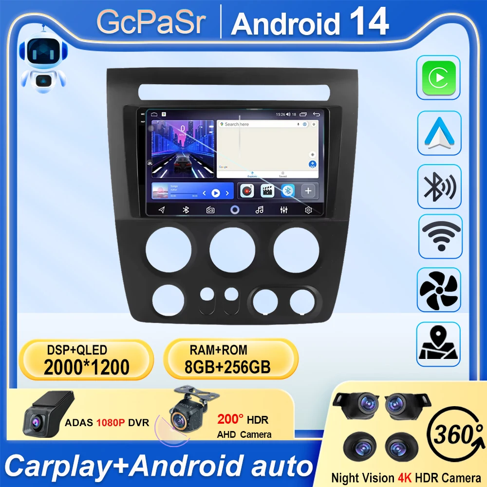 Android 14 For Hummer H3 1 2005 - 2010 Car 5G wifi Auto Radio Stereo Multimedia Player GPS Navigation High-performance