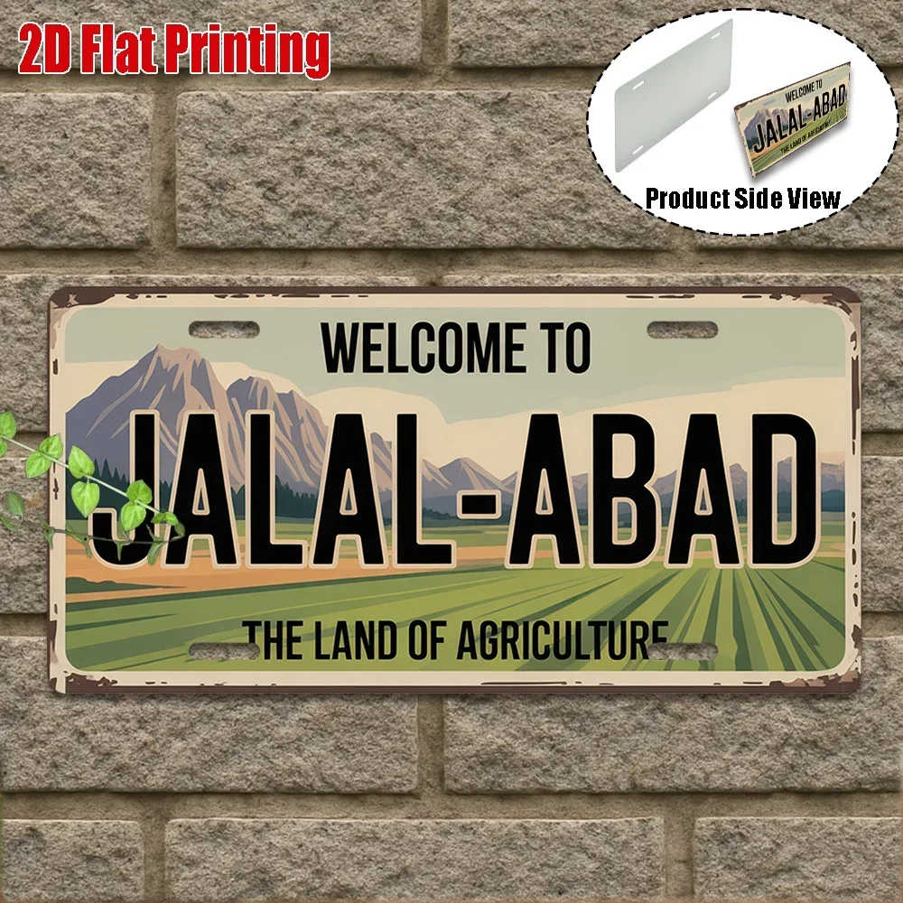 2D Flat,1pc, Vintage Aluminum Sign, Only for Decoration, Outdoor Wall Art , Welcome to Jalal-Abad Sign,Land of Agriculture De