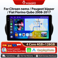 Podofo Android 6+128GB Carplay Auto Multimedia Player For Citroen nemo/Peugeot bipper/Fiat Fiorino Qubo 2008-2017 Stereo BT 2din