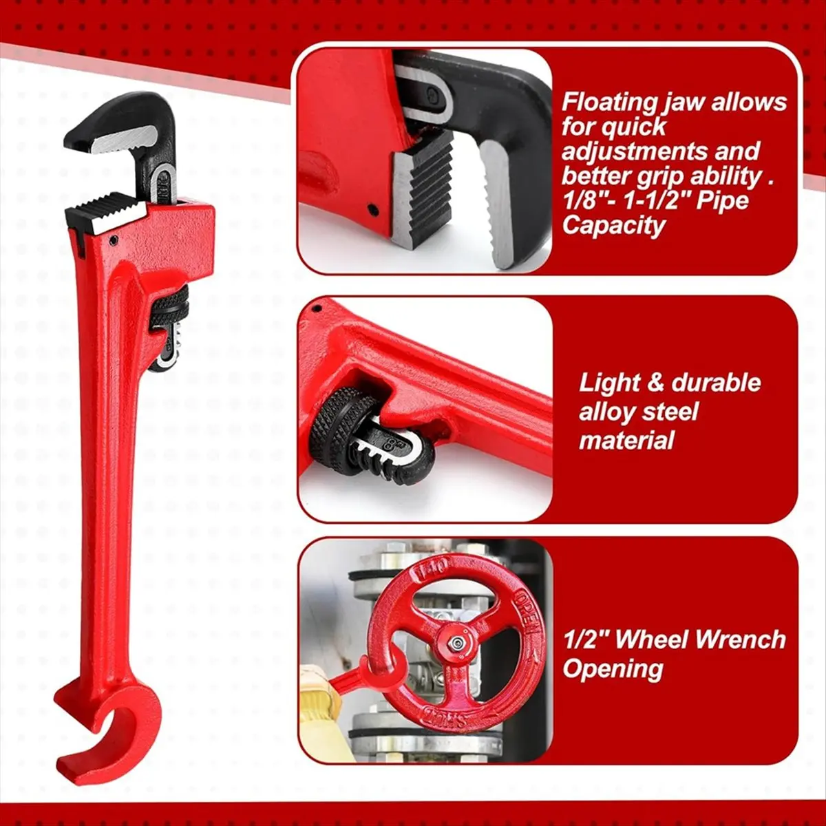 Top Sale 8in Double Ended Valve Wrench Pipe and Valve Wrench Wheels 1/8in-1-1/2in Pipe Capacity for Protecting From