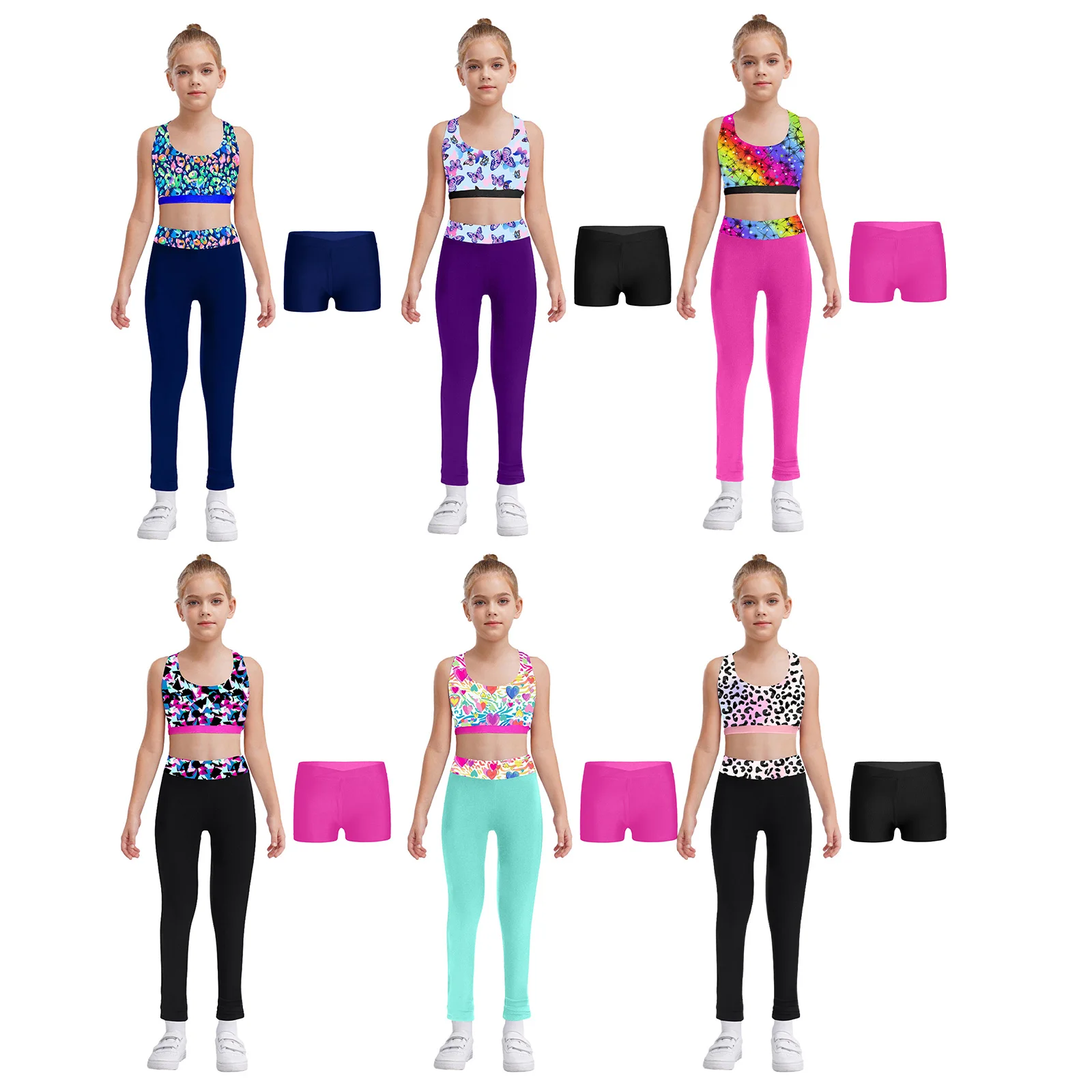 Kids Yoga Fitness Tracksuit Sleeveless Print Cutout Back Tight Sports Clothes for Boys Sports Running Cycling Workout Sportswear