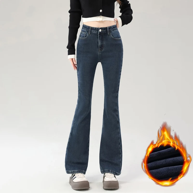 الشتاء المرأة الدافئة الصوف الجينز خمر سليم مضيئة السراويل مرونة الأزياء الكورية الإناث أفخم المخملية الحرارية سراويل جينز #5