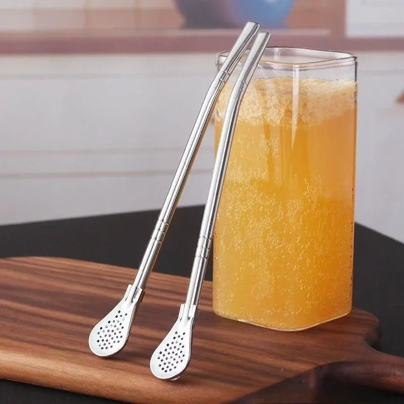 Picture 4: Stainless Steel Drinking Straw Spoon Tea Filter Detachable Reusable Metal Straws with Brush Coffee Stirring Juice Milk Tea Spoon