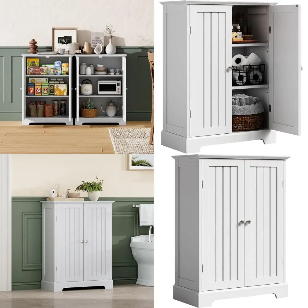 

Напольный шкаф для ванной комнаты, современный шкаф для хранения вещей в ванной комнате с 2 дверцами и регулируемыми полками, отдельно стоящий шкаф для гостиной Ro