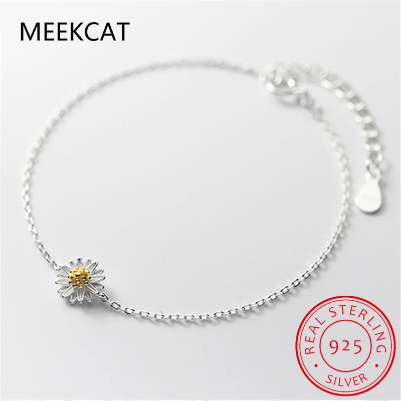 Pulsera de plata de ley 925 auténtica para mujer, brazalete con cadena de margaritas y flores, regalo de joyería para boda y Día de San Valentín, DB1193