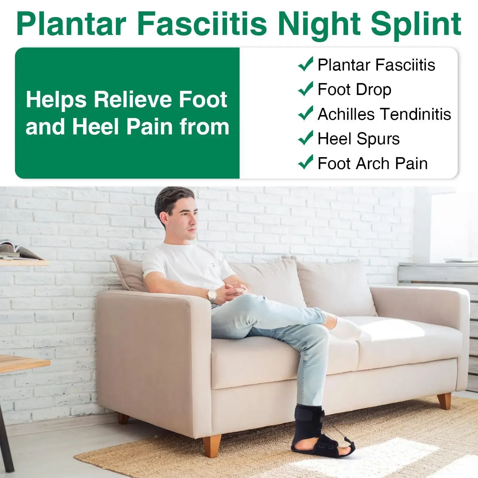 1Pcs Plantar Fasciitis Night Splint Drop Foot Orthopedic Brace, Plantar Fasciitis Relief Night Splint, Adjustable Foot Brace