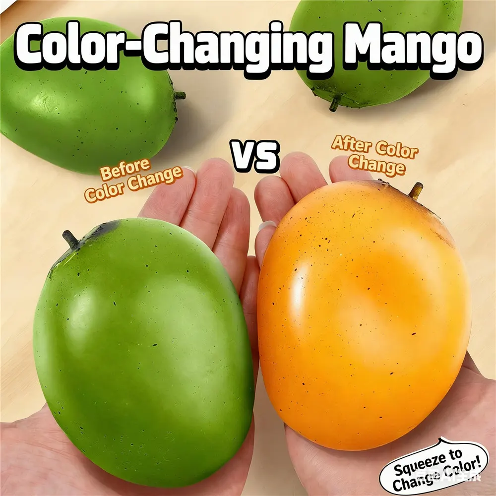 Juguete Antiestrés de Mango Dorado Blandito con Aroma Frutal y Cambio de Color, de Rebote Lento y Aroma Fragante