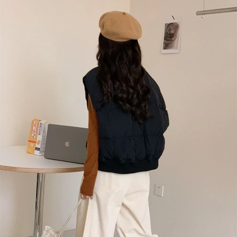 Veste chaude à fermeture éclair pour femmes, gilet court léger rembourré en coton, vêtements d'extérieur matelassés, manteaux courts décontractés, Chic, épais, sans manches