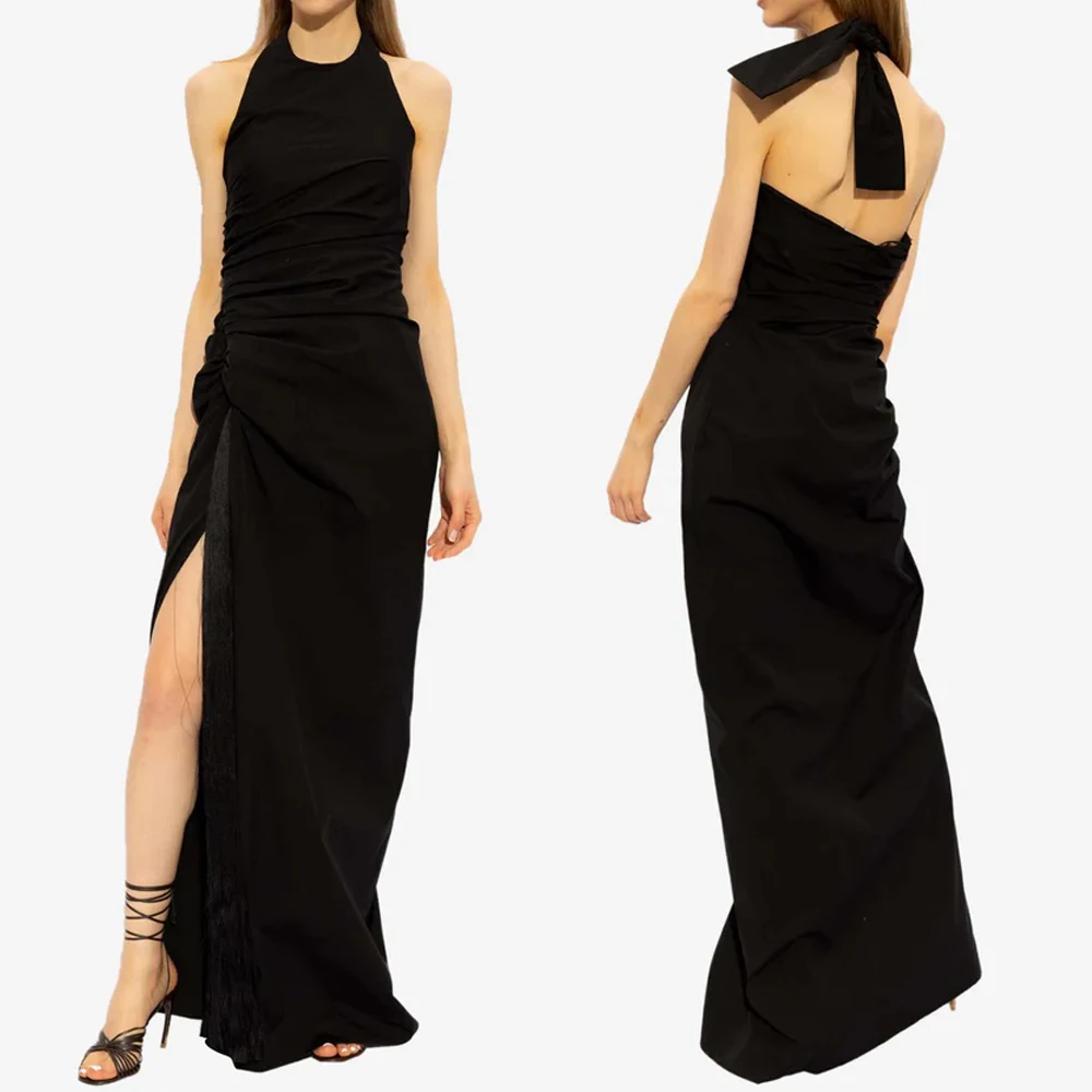 

Customized Elegant halterneck gathered maxi dress A-Line Evening Dresses Formal Exquisite High Quality Prom Party Gown for Women