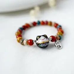 b03 Cat Bracelet For Girls Colorful Beaded Bracelets Harajuku Ceramics Anime Pendant Charm Bracelets Jewelry Gifts Wholesale