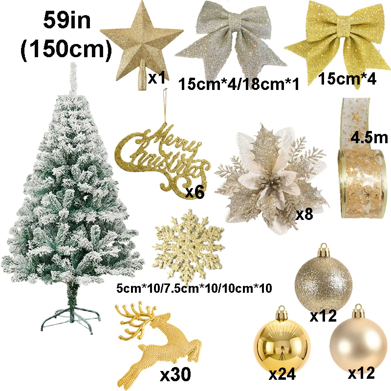 Large Christmas Tree 180cm Snow Christmas Trees Ornaments 90/120/150cm New Year Party Home Decorations Living Room Golden Ball