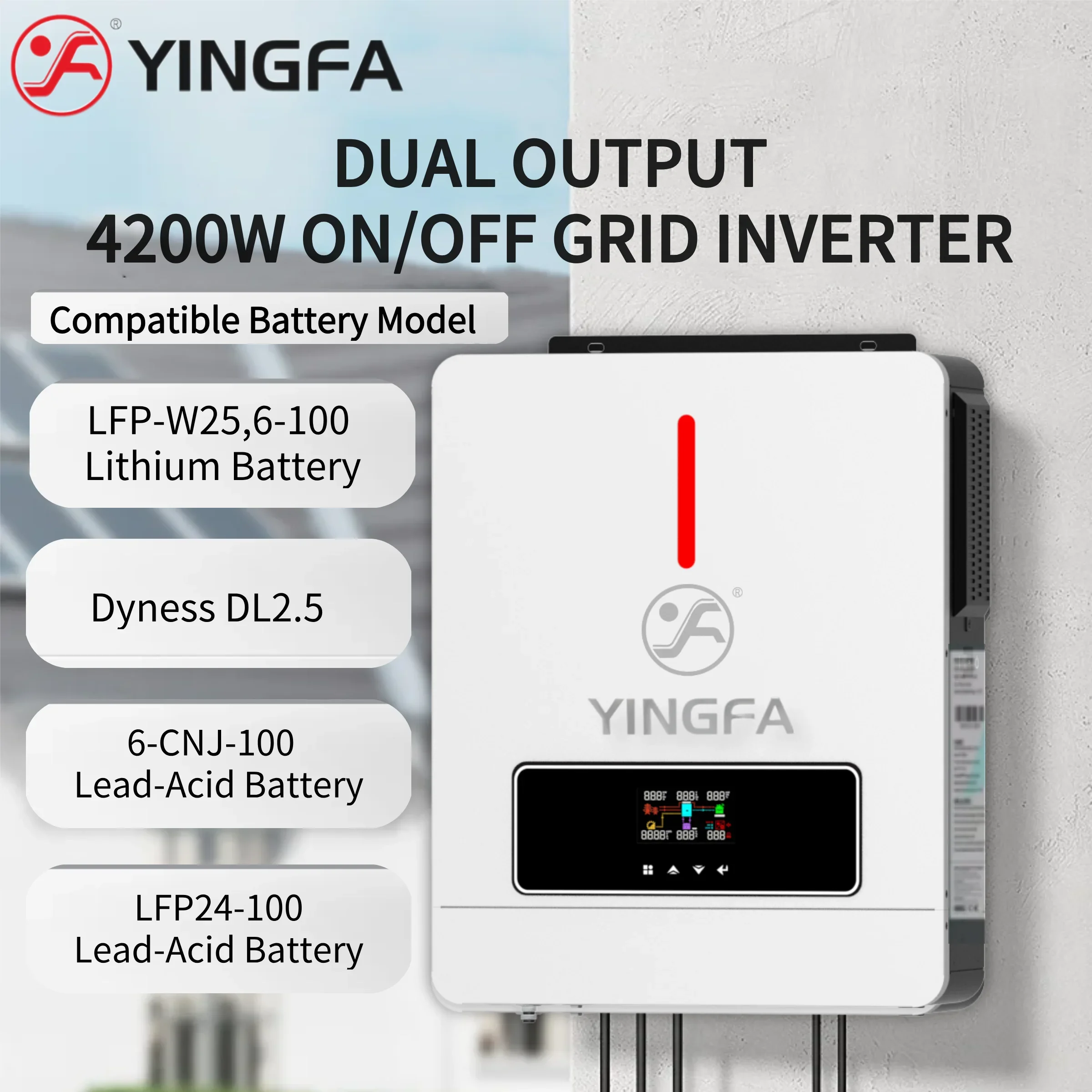 YINGFA 4.2kW 24V Hybrid Solar Inverter, Dual Output 220V~240V, On/Off Grid, Pure Sine Wave, 120A MPPT Charger, Home Use, WIFI