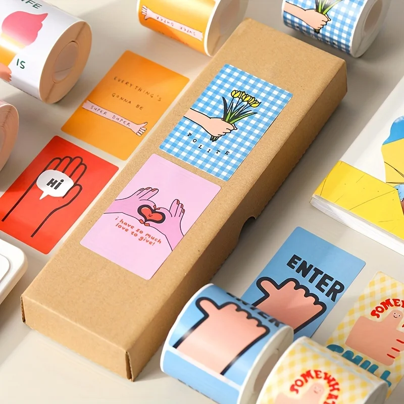

200 Sheets/Roll Cartoon Gesture Stickers, Product Packaging Sealing Paste, Gift Decoration Gift Box Closed Packaging