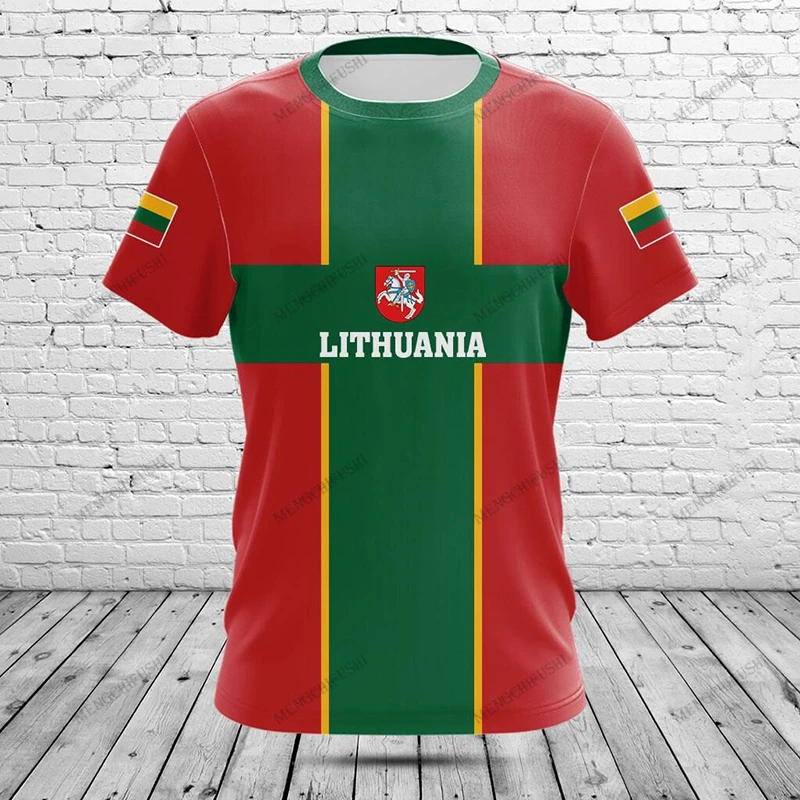 Custom Name Summer Casual Lithuania Flag Fire Graphic T-shirts Men's Fashion Jersey Soft Short Sleeve Tops Fast Dry Streetwear