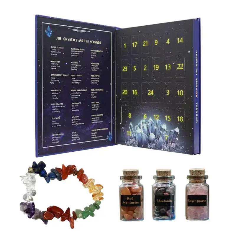 Christmas Advent Calendar 24 Days Natural Crystal Gemstone Stone Minerals Box Complete Rock Collection Christmas Kids Gift