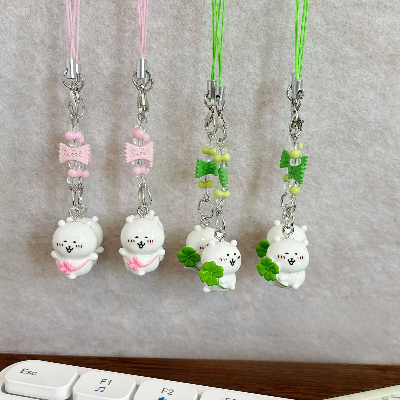 

Kawaii Joke Bear Beaded Phone Strap Cute Clover Cherry Blossom Lanyard Anime Cell Phone Pendant & Keychain Gift